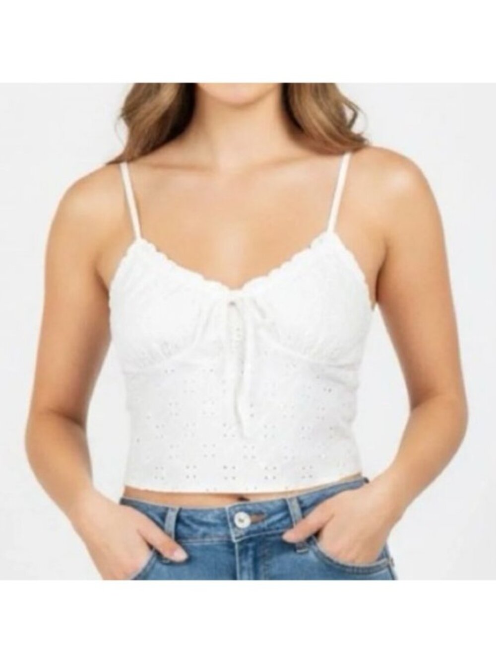 Livi Olivia Rae Eyelet Sleeveless Top Tank Womens Large White New
